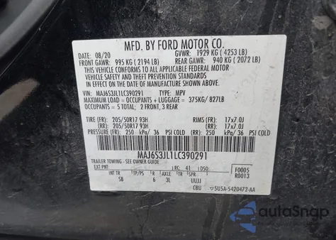 2020 Ford Ecosport Ses from USA, damaged, VIN MAJ6S3JL1LC390291
